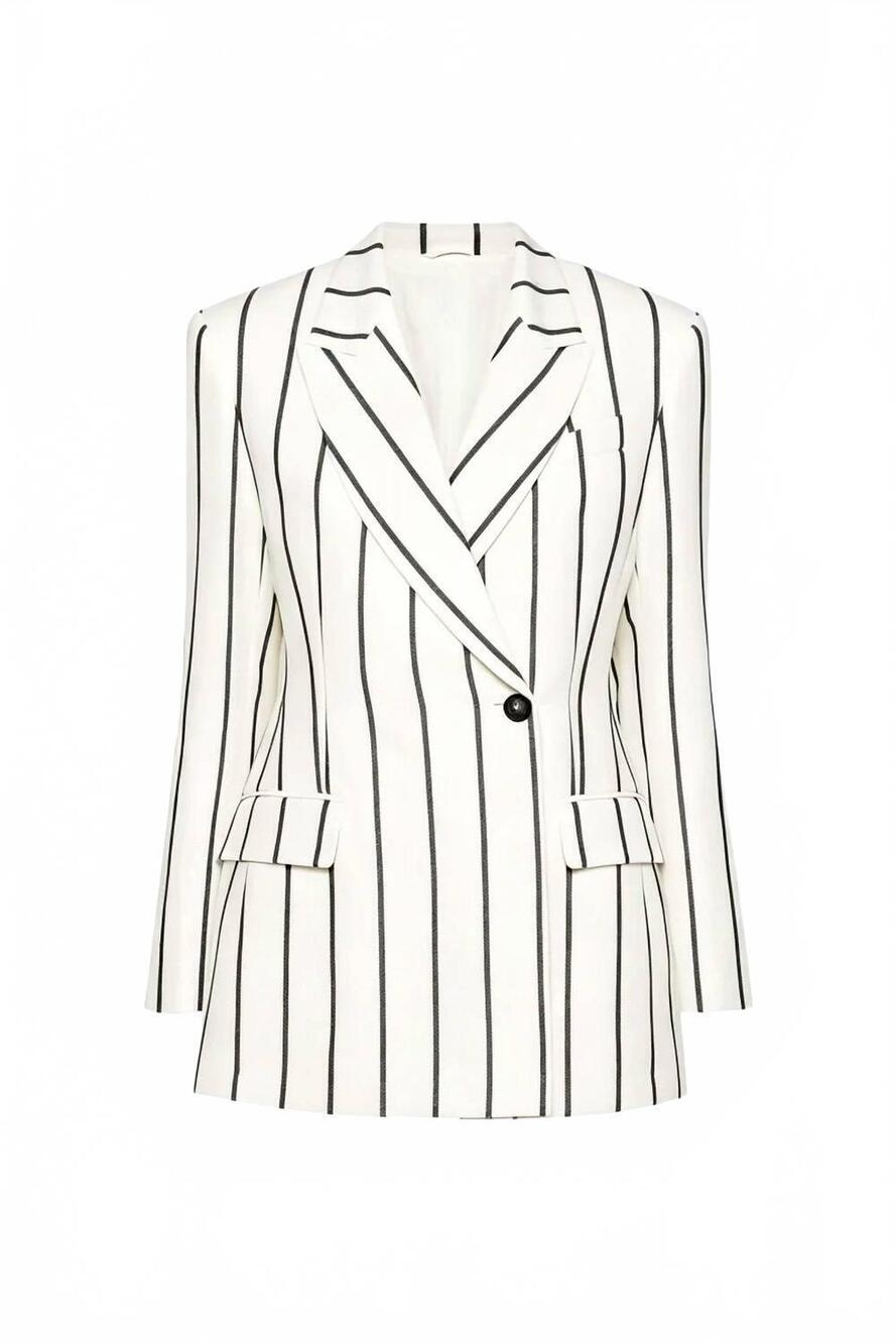 NEW BRUNELLO CUCINELLI women's striped blazer in white